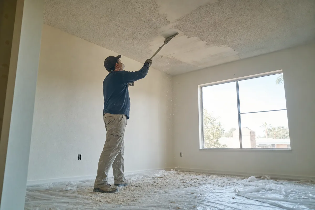 Scraping popcorn texture from a ceiling